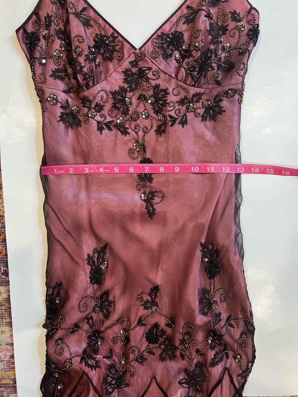 Vintage Adrianna Papell Boutique Evening Whimsigoth Beaded V-Neck Silk Maxi Gown - Picture 11 of 12